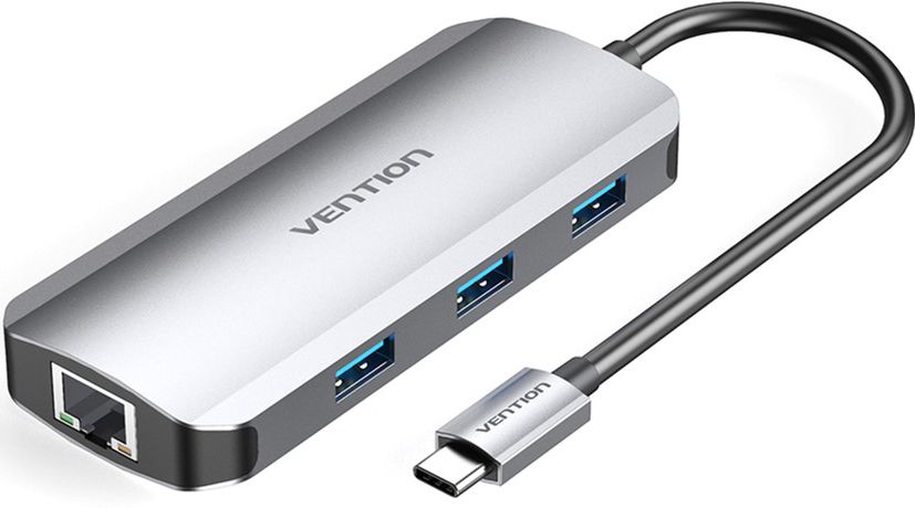 

Док-станція Vention USB 3.1 Type-C > HDMI / USB 3.0x3 / RJ45 / PD 100 W Hub 6-in-1