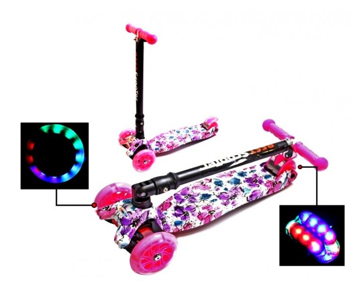 

Детский трехколесный самокат Best Scooter MAXI Flowers со складной ручкой и светящимися колесами 120 мм