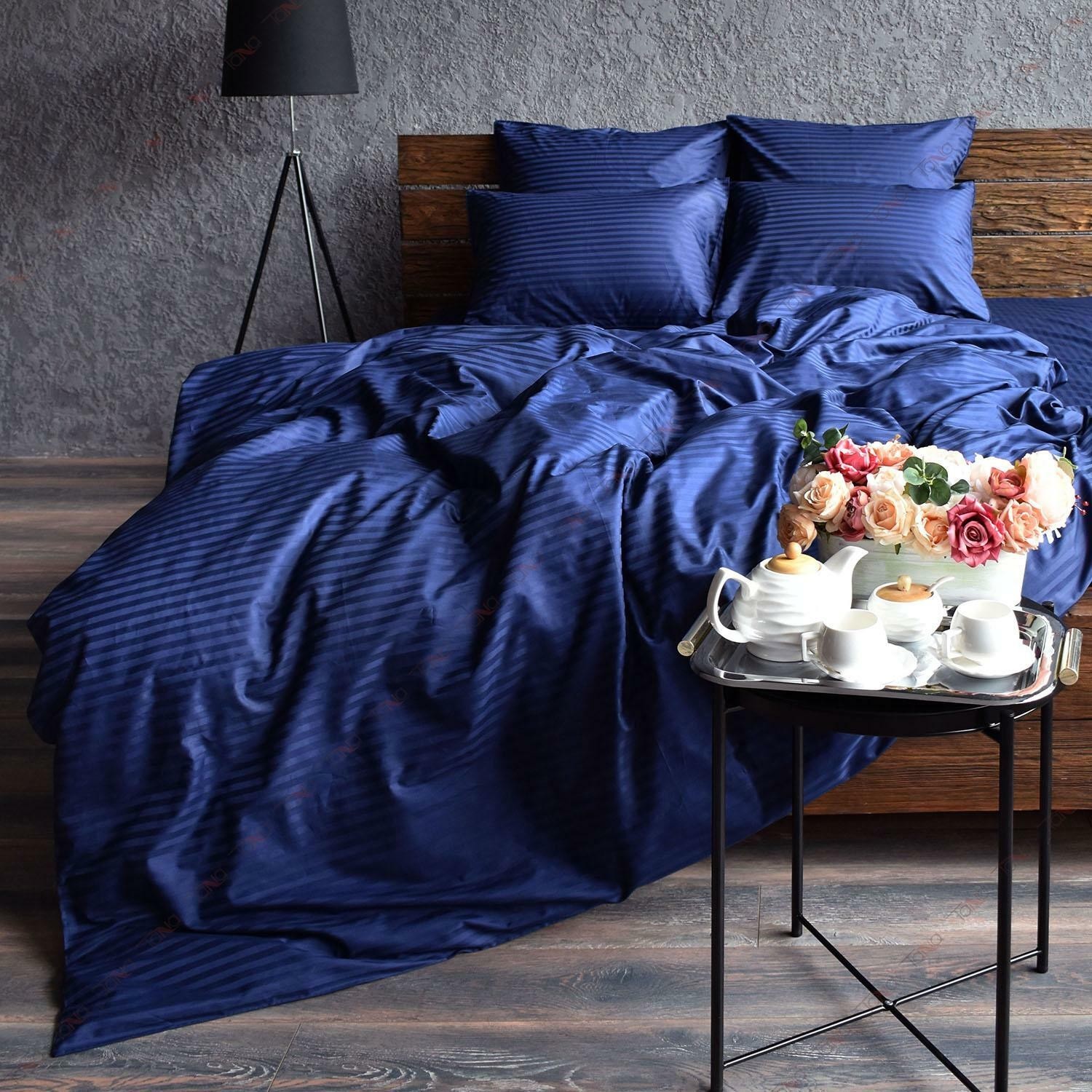 

Комплект постельного белья Без бренда Сатин-страйп Lux 150х215 Blue Sea