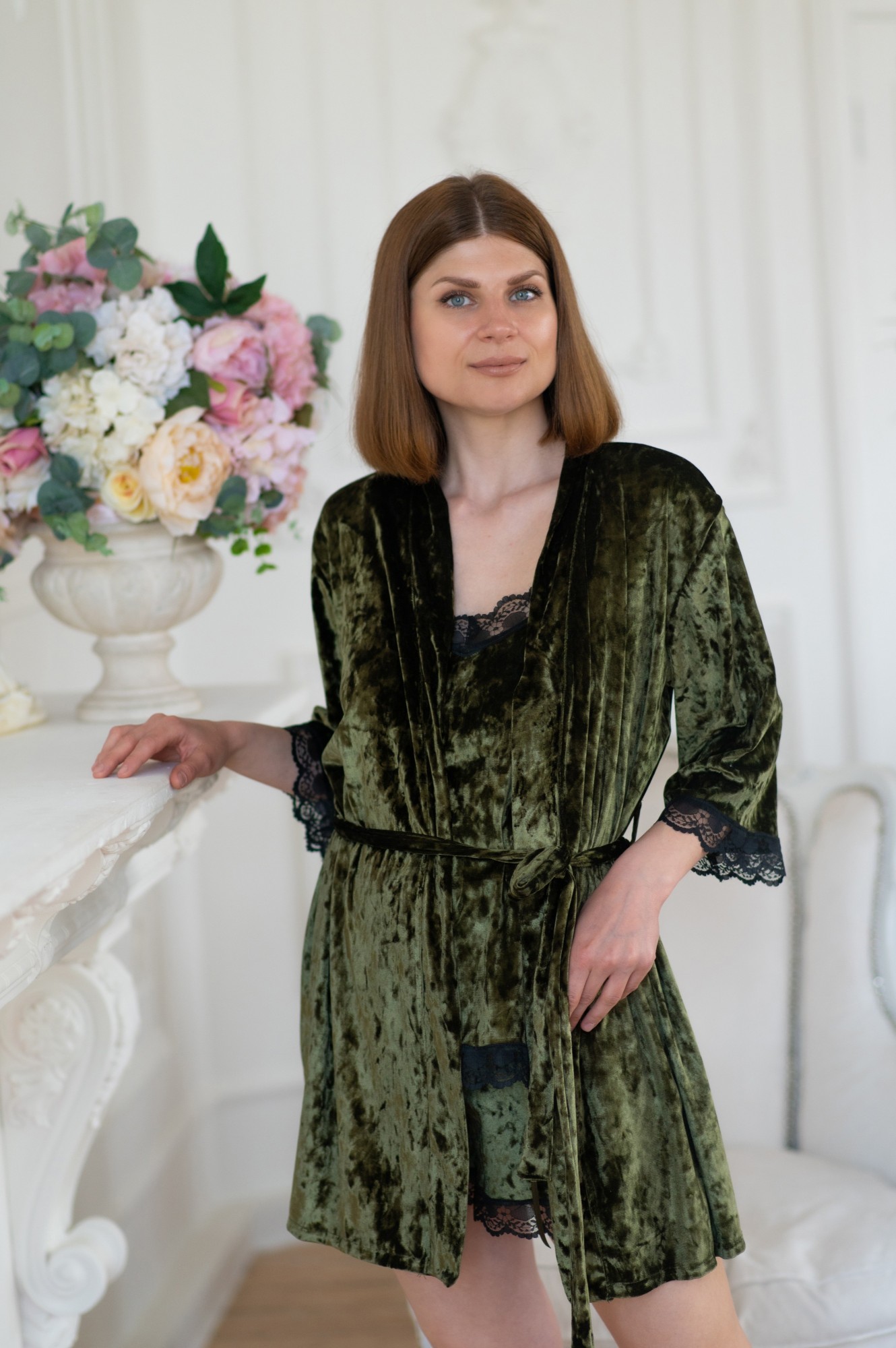 

Пижама с гипюром халат + майка + шорты Miss Lora Классика цвет - хаки  (50-52, Пижама с гипюром халат + майка + шорты Miss Lora Классика цвет - хаки L (50-52)