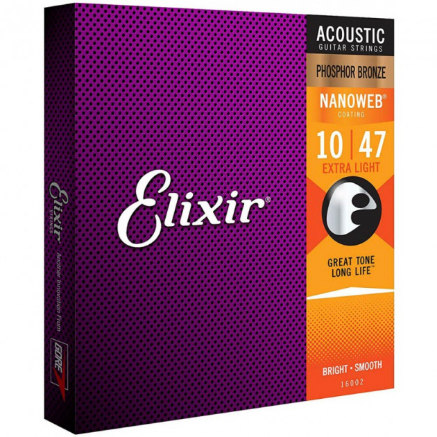 

Elixir 16002 Nanoweb Phosphor Bronze Acoustic Extra Light 10/47