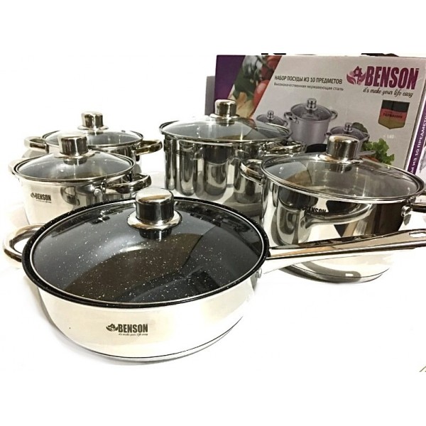

Набор посуды из нержавеющей стали 10 предметов Benson (BN-194)