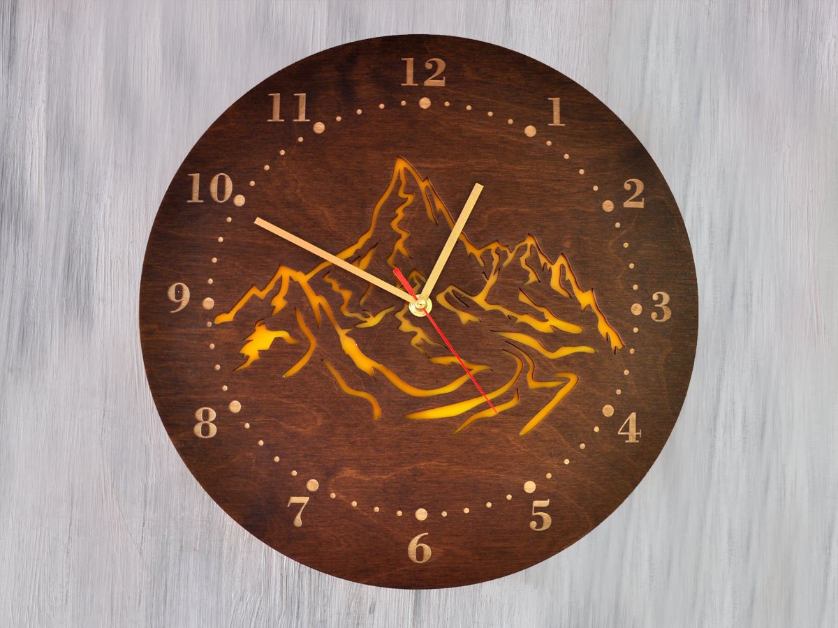 

Настенные часы под дерево "Горы", желтый, WOODPRESENT