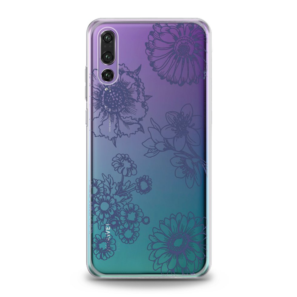 Чохол силіконовий для Huawei (Квітковий ескіз) Mate 20 Pro хуавей мейт ...