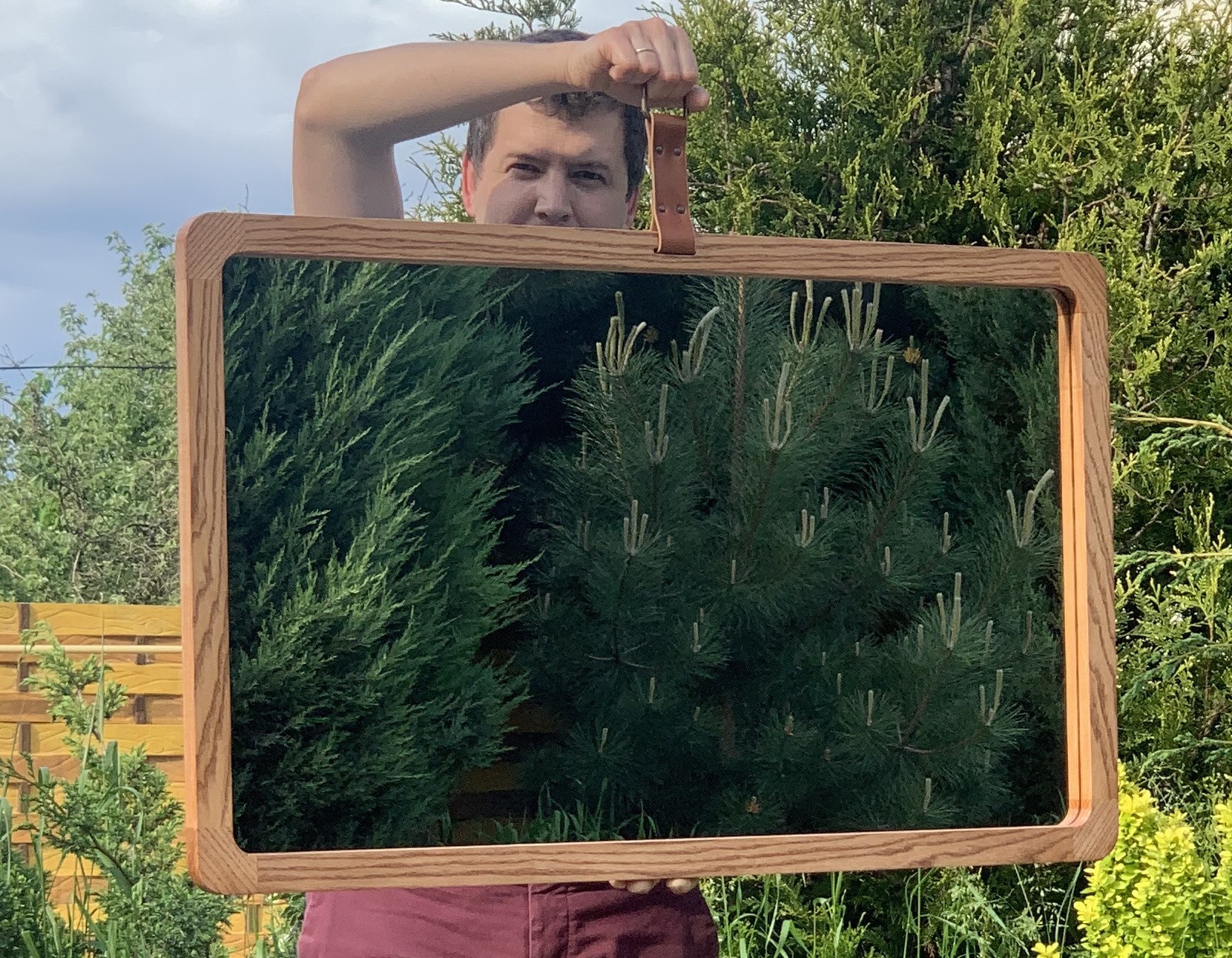 

Прямоугольное зеркало на кожаном ремне из ясеня Windsor Horizontal 60х100 см (Скругленные углы)