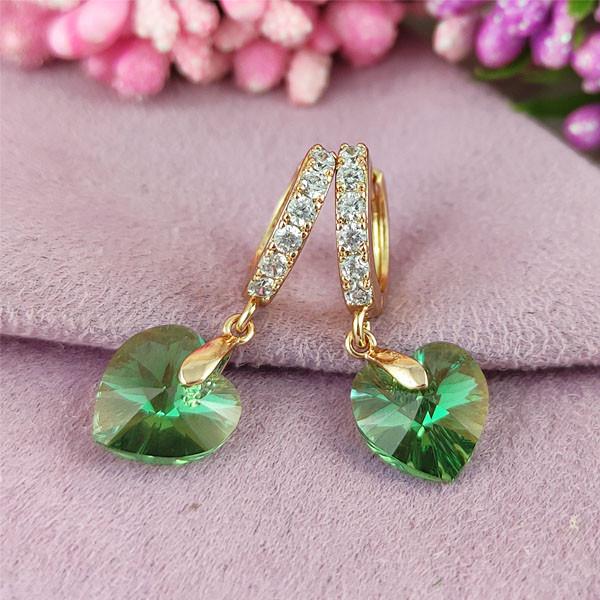 

Серьги SWAROVSKI подвески цвет Хризолит медицинское золото позолота 18К А/В 7-0163