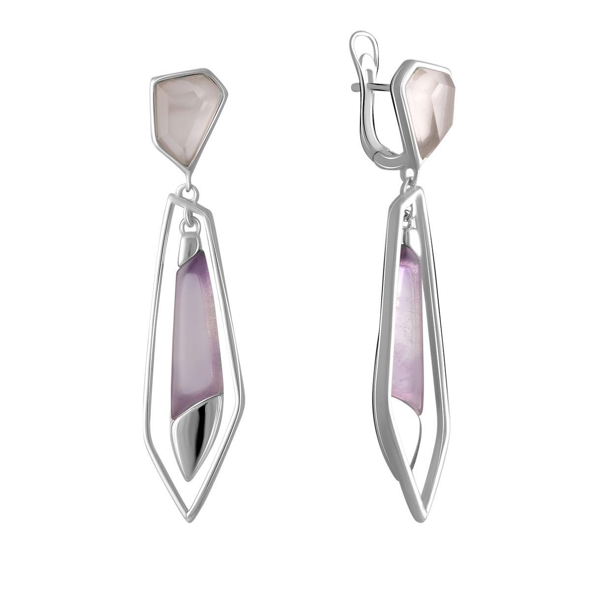 

Серебряные серьги SilverAlex с натуральным аметистом 11.237ct, розовым кварцем