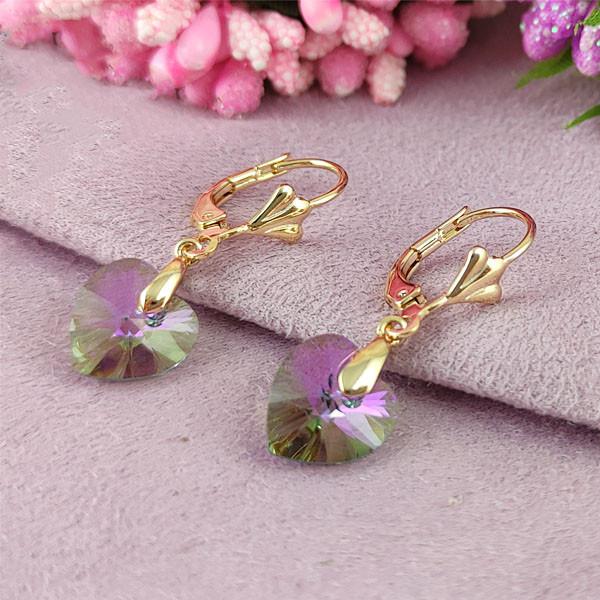 

Серьги подвески SWAROVSKI Северное сияние медицинское золото позолота 18К французский замок А/В 7-0159