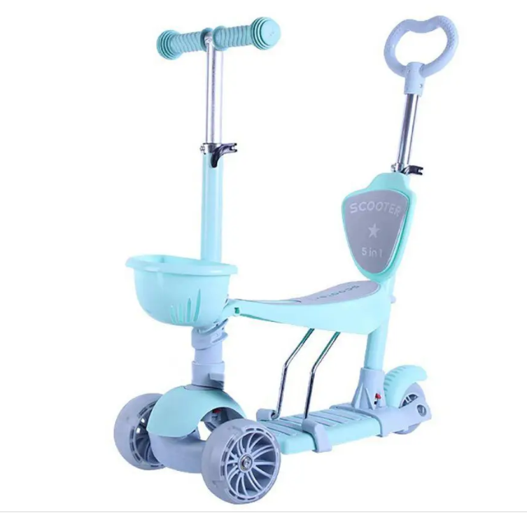 

Детский самокат трехколесный Children's Scooter с родительской ручкой Голубой