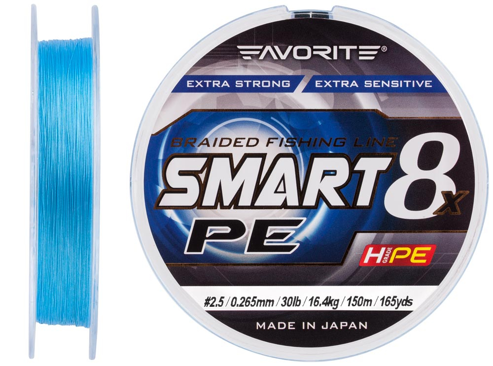 

Шнур Favorite Smart PE 8x 150м (sky blue) #2.5/0.265mm 30lb/16.4kg (арт.123416931077)