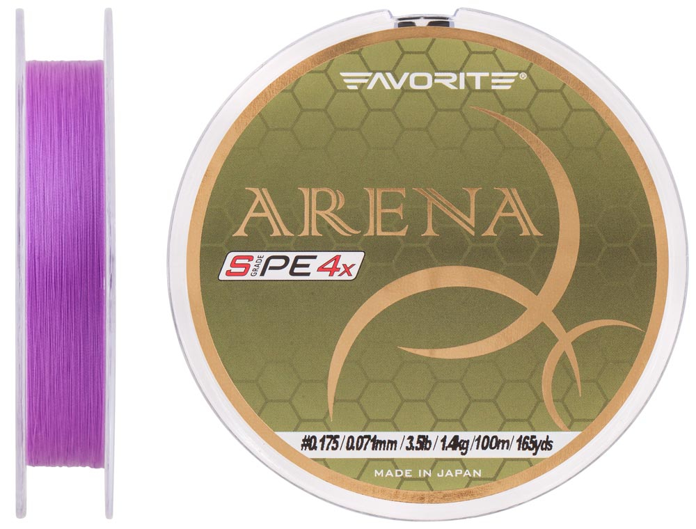 

Шнур Favorite Arena PE 100m (purple) #0.175/0.071mm 3.5lb/1.4kg (арт.123416931100)