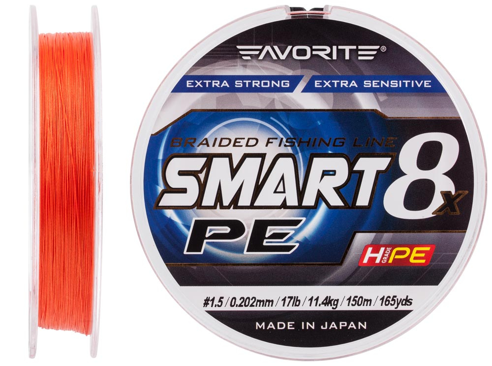 

Шнур Favorite Smart PE 8x 150м (red orange) #1.5/0.202mm 17lb/11.4kg (арт.123416931084)