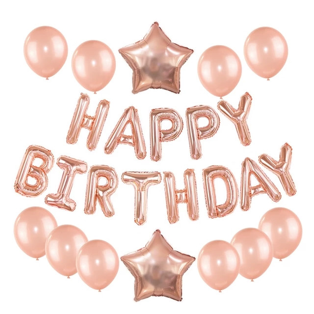 

Фотозона гирлянда розовое золото из воздушных шаров и надписью Happy Birthday