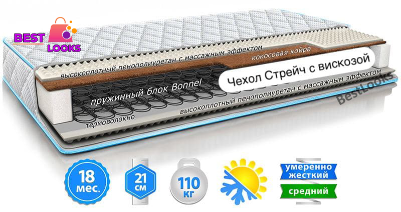

Матрас двусторонний 80х190 Sleep&Fly Classic 2in1 Kokos стрейч с вискозой