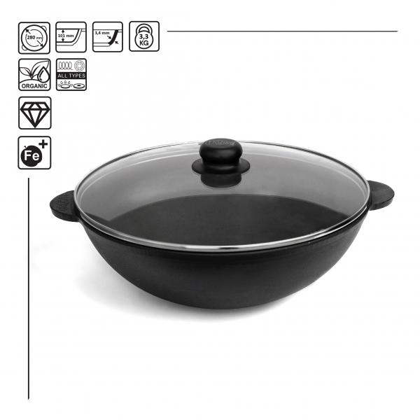 

ЧУГУННАЯ СКОВОРОДА WOK, С КРЫШКОЙ 3,7 л