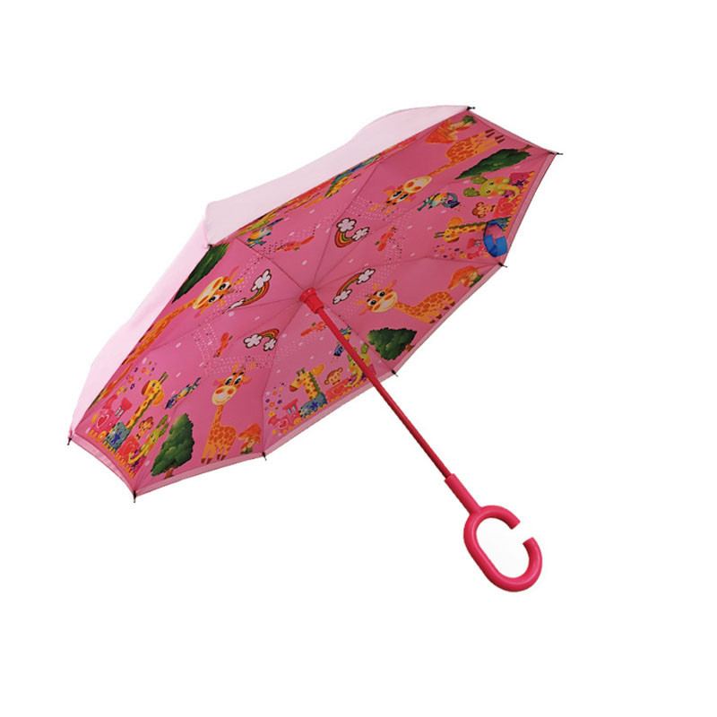 

Детский зонт наоборот Lesko Up-Brella Giraffe-Pink (жираф) умный обратного сложения для детей (SKU_6950-24757)