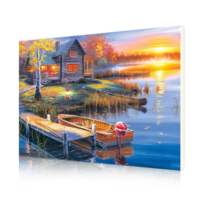 

Картина по номерам Lesko DIY PH9393 "Дом у речки на закате" 40-50см набор для творчества живопись (SKU_5743-19171)