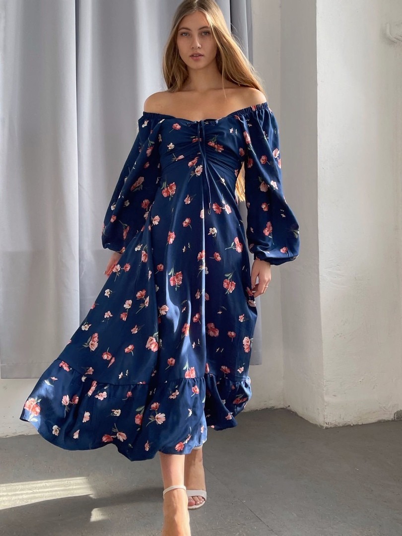 

Платье синее с цветочным принтом Sofo Look 2594 р.42-46