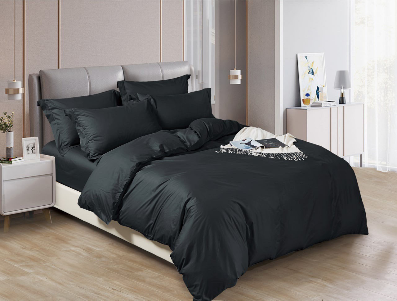 

Комплект постельного белья Черный Krispol двуспальный сатин 180*220 (620.194305.2)