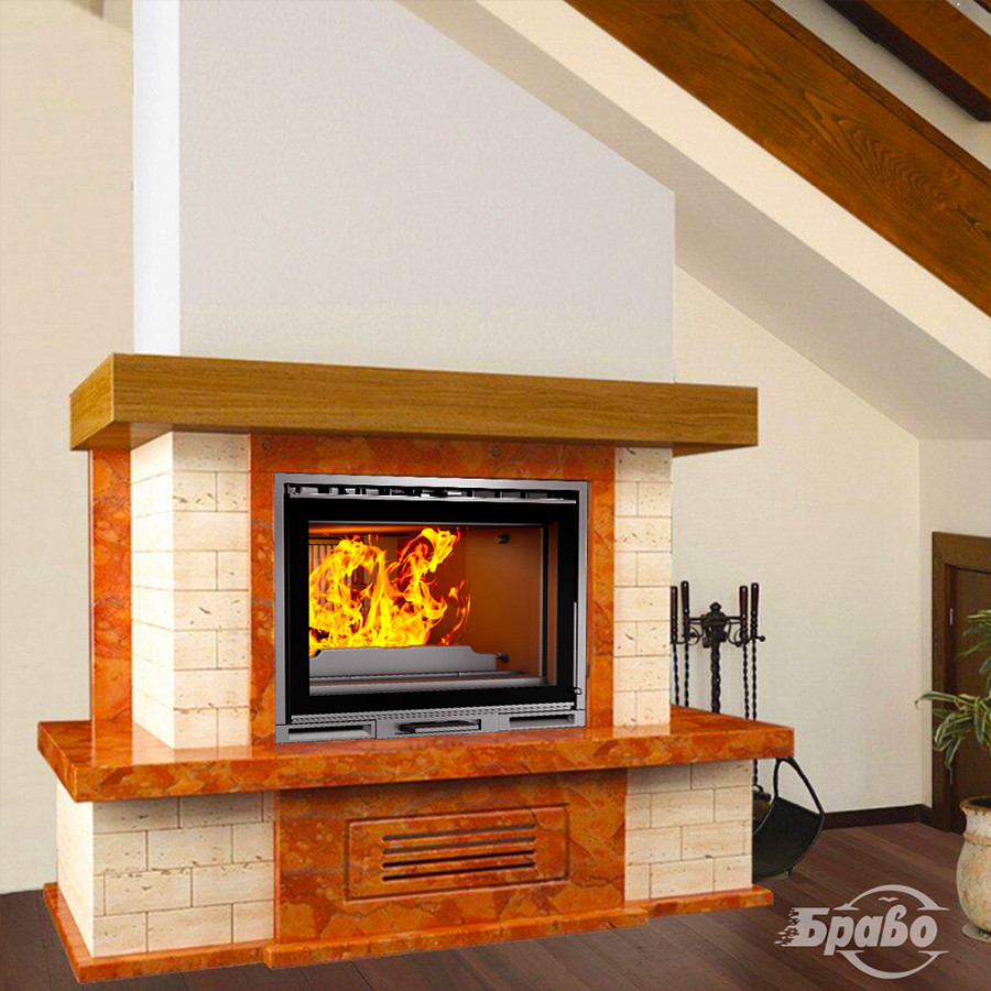 

Портал для камина (облицовка) Браво Верона из мрамора Rosso Asiago, плитка Travertine