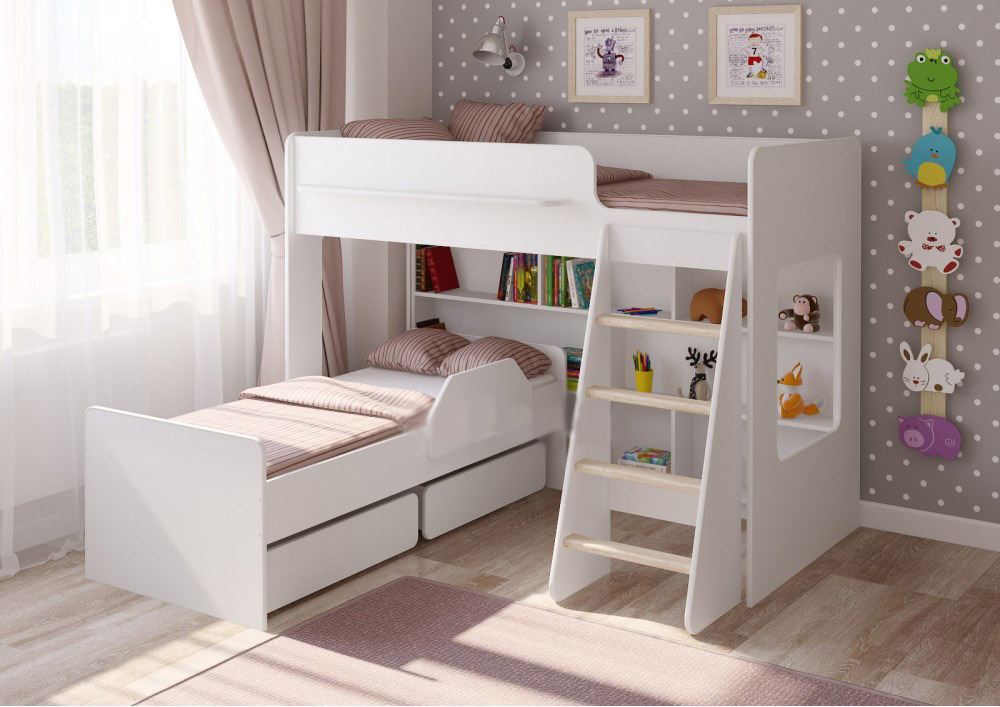 

Двухъярусная кровать KidsBunkBed K-076 белый цвет 1842 × 1784 × 1357