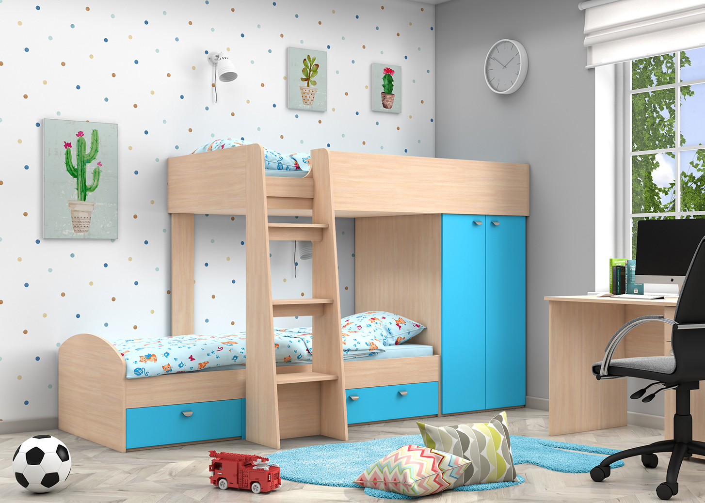 

Двухъярусная кровать KidsBunkBed K-066 венге + дуб молочный 1560х1270х2710 мм