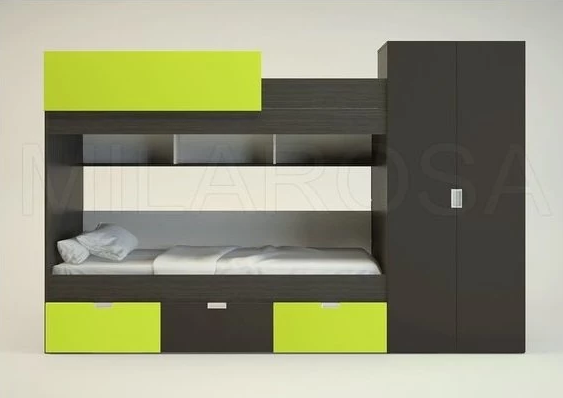 

Двухьярусная кровать KidsBunkBed K-049 венге темный лайм 2820х1800х970 мм
