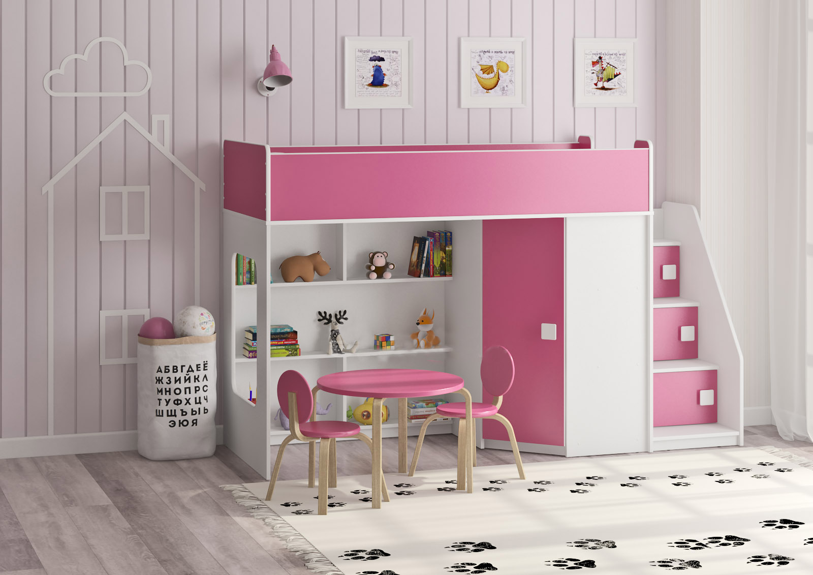 

Кровать-чердак KidsBunkBed K-048 белый цвет 2245 × 808 × 1405 мм