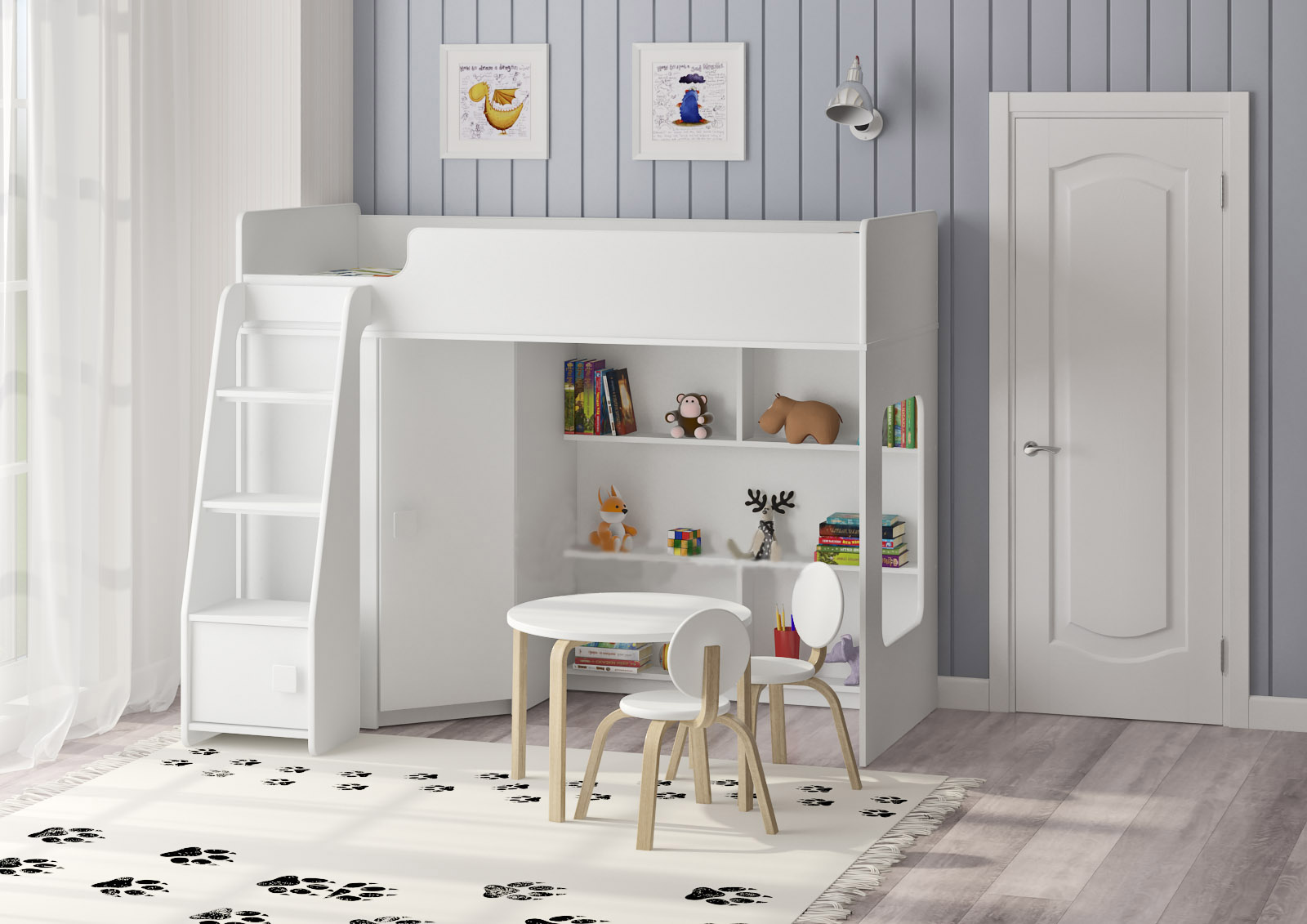 

Кровать-чердак KidsBunkBed K-044 белый розовый цвет 1790 × 808 × 1405 мм