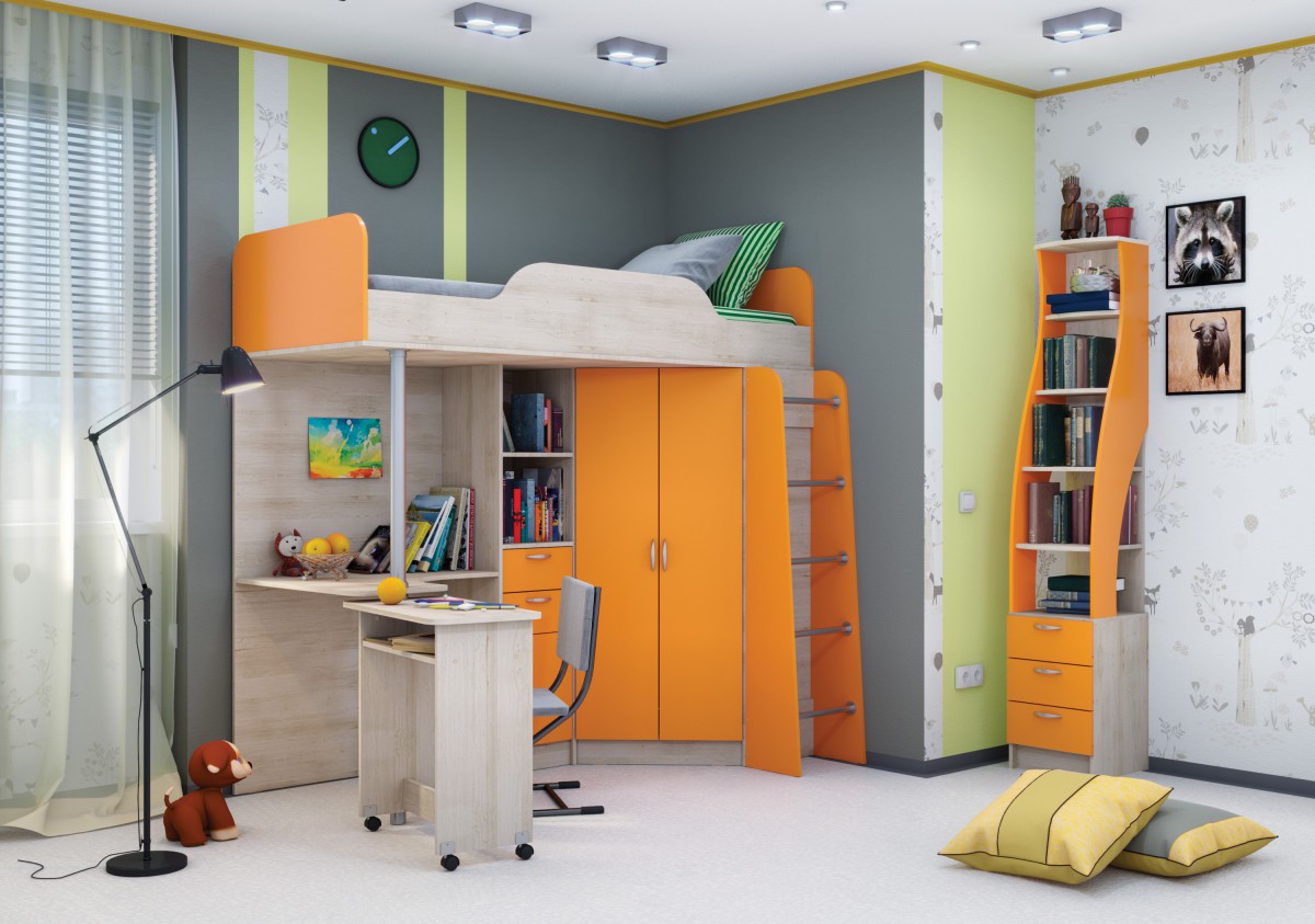 

Кровать-чердак с рабочей зоной KidsBunkBed K-0217 дуб сонома лайм 205х112х192 см