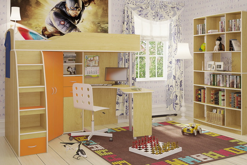 

Кровать-чердак с рабочей зоной KidsBunkBed K-0228 венге светлый венге темный 1720х2038х1190 мм