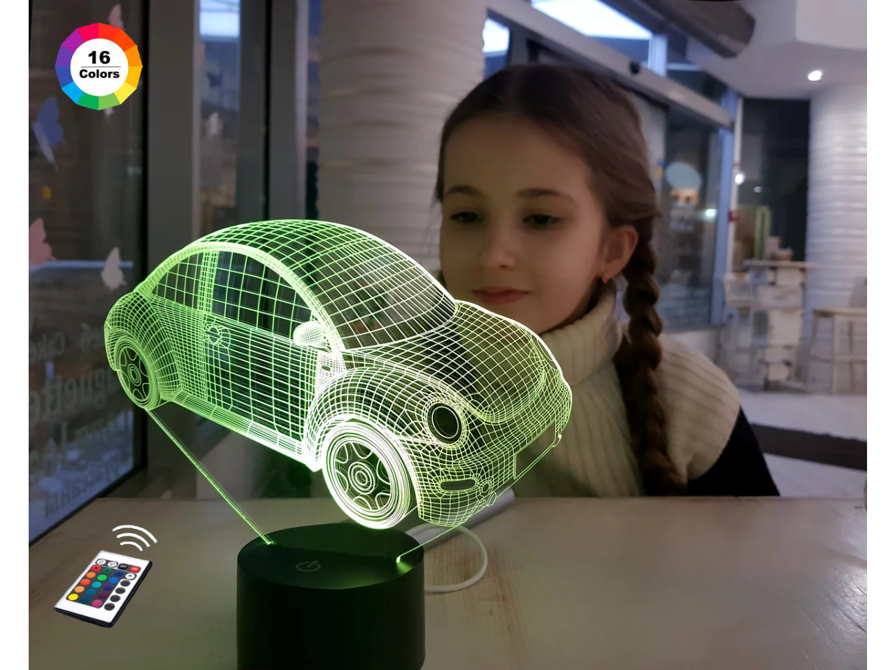 

3D ночник "Автомобиль 14" (УВЕЛИЧЕННОЕ ИЗОБРАЖЕНИЕ) подарочная упаковка + 16 цветов + пульт ДУ + сетевой адаптер + батарейки (3ААА) 3DTOYSLAMP