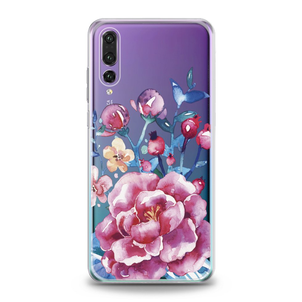 Чехол силиконовый для Huawei (Ярко-розовые пионы) Honor 8X Max хуавей ...