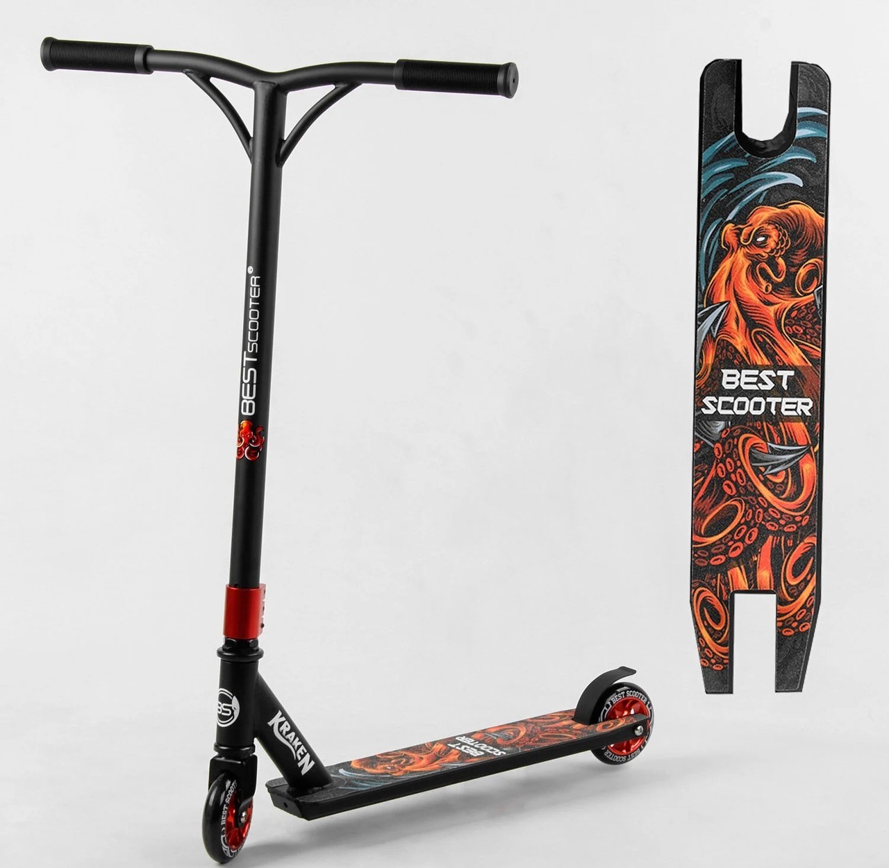 

Самокат трюковый Best Scooter Kraken, до 80 кг, S-10135, черный красный
