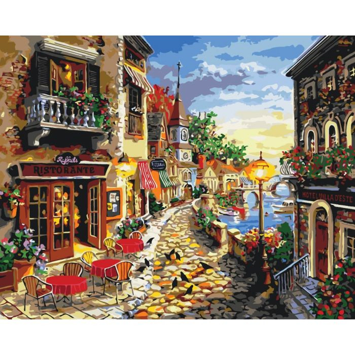 

Картина для рисования по номерам Идейка "Уютная улочка" 40*50см KHO2132-RY
