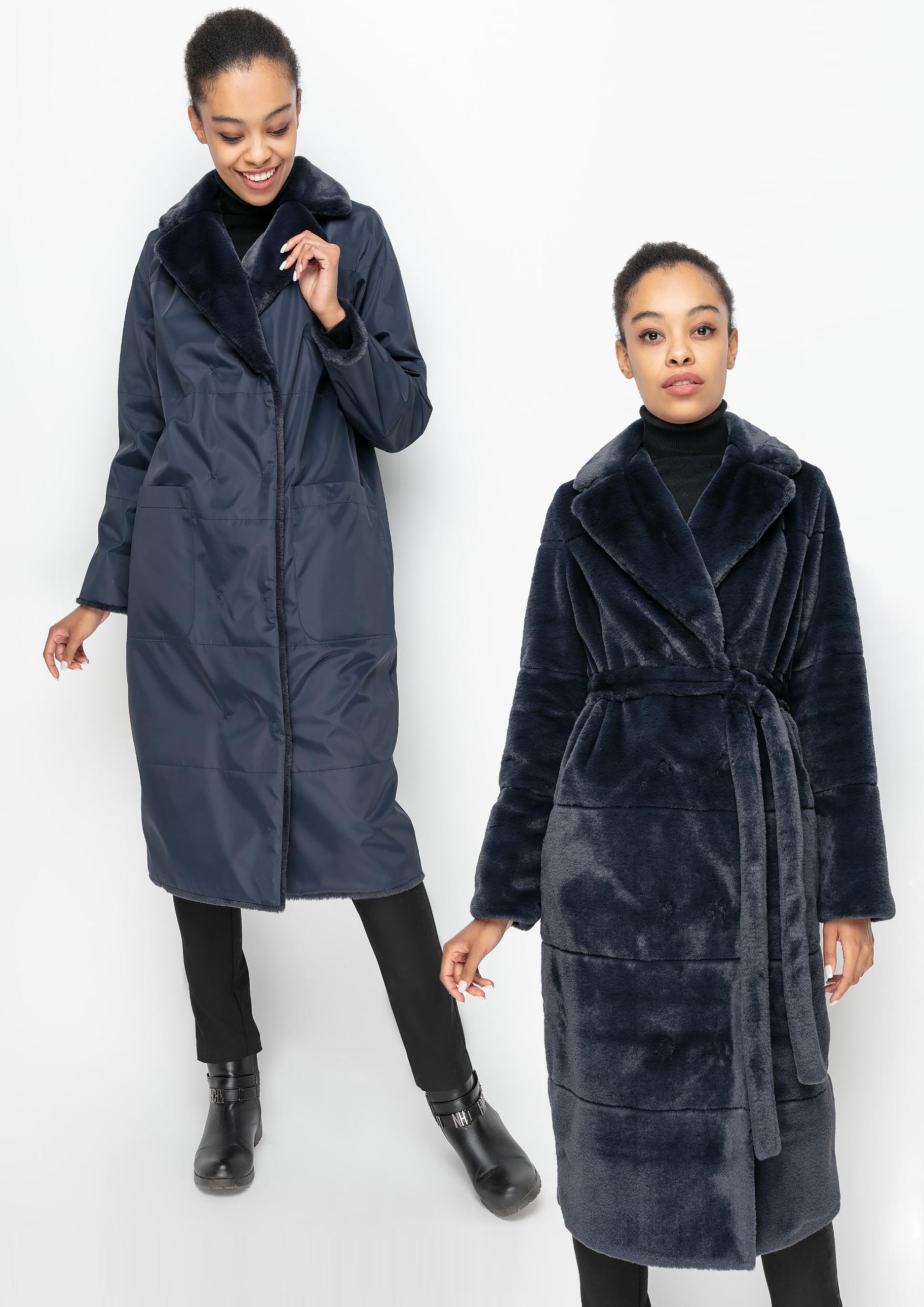 

Двухсторонняя экошуба ниже колена Samange 1101M-C 52 Dark Blue/ Ежевика