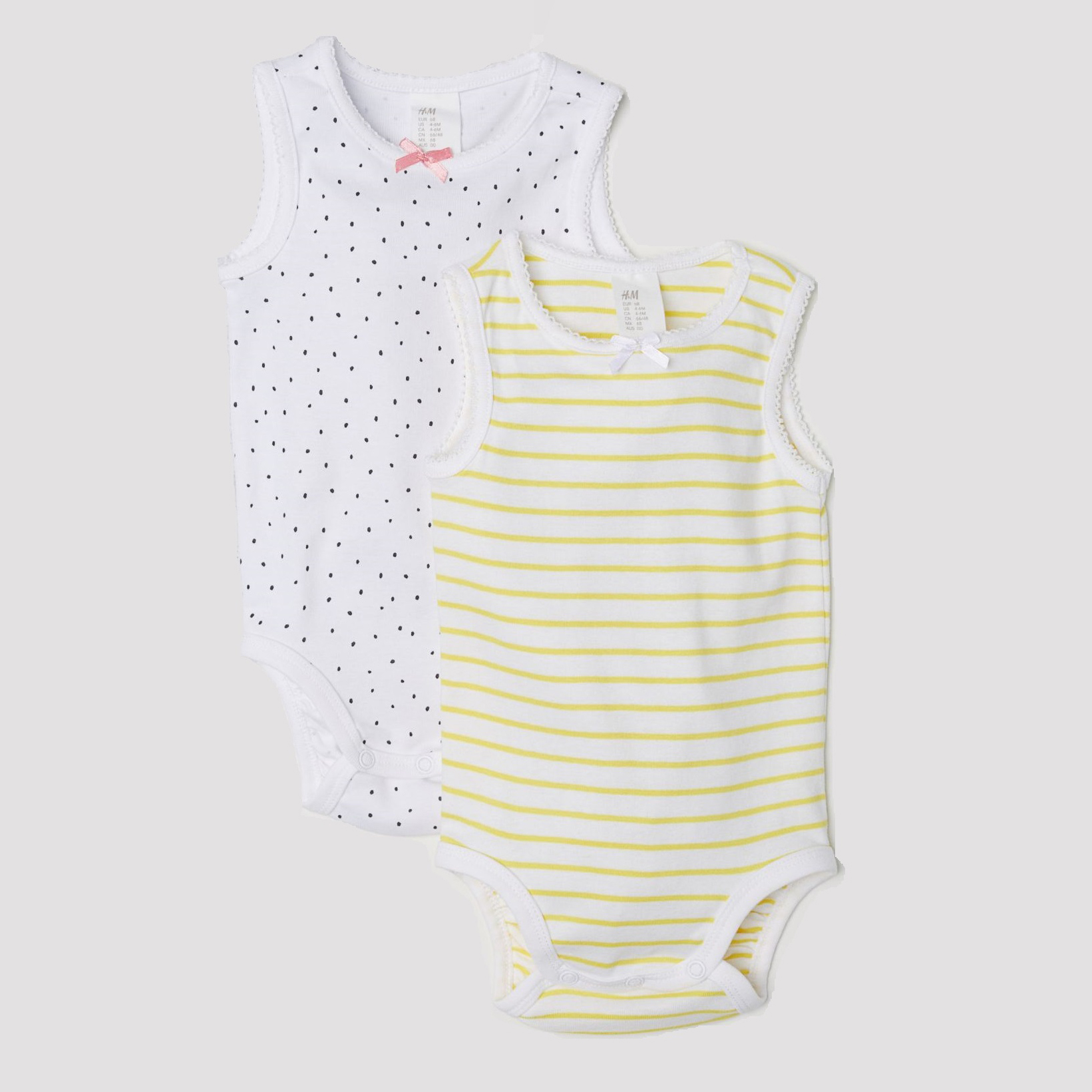 

Боди-майка H&M 060642897 68 см 2 шт. Белое/Желтое/Точка