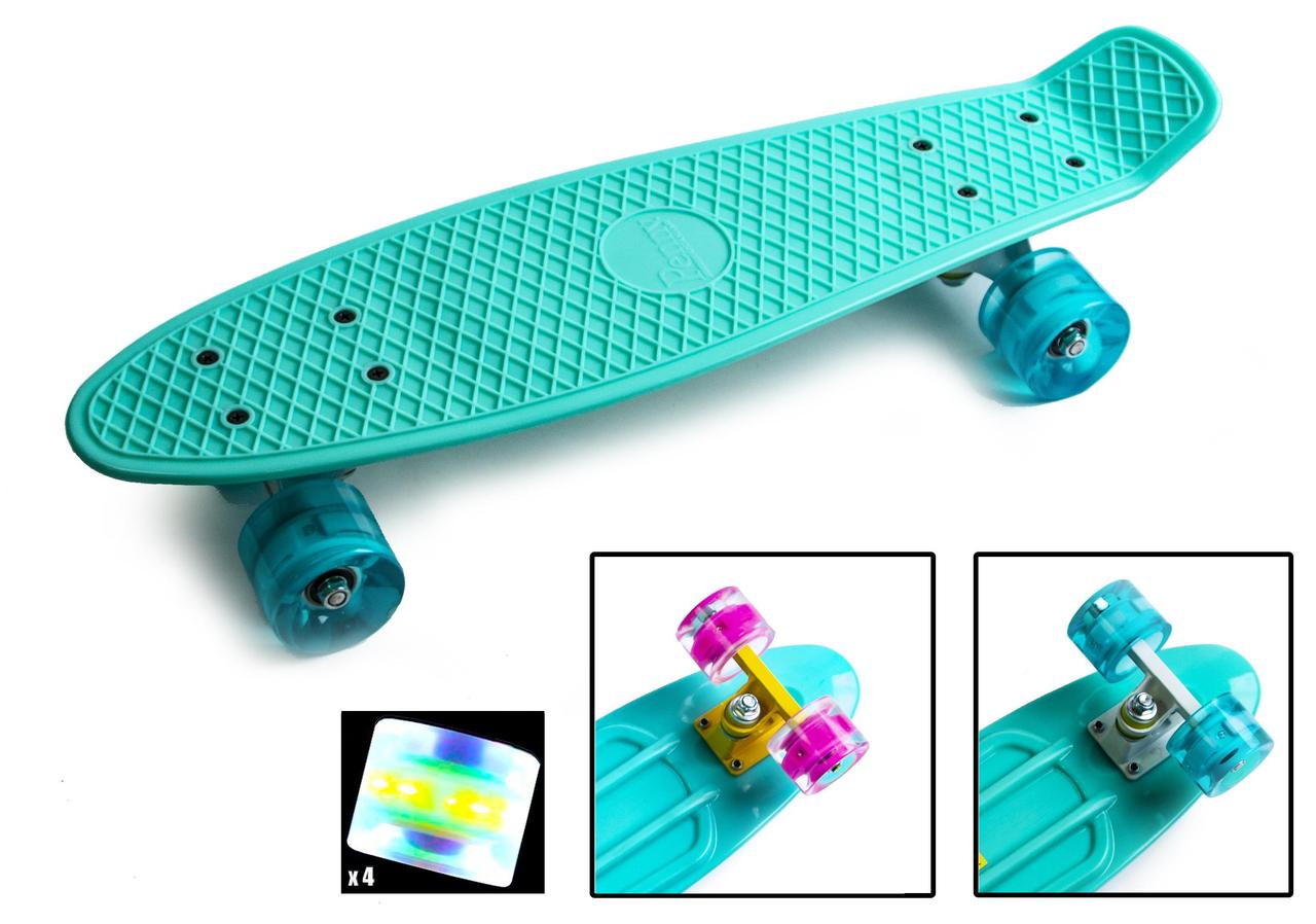 

Пенни борд, Penny Board Бирюзовый цвет светящиеся колеса