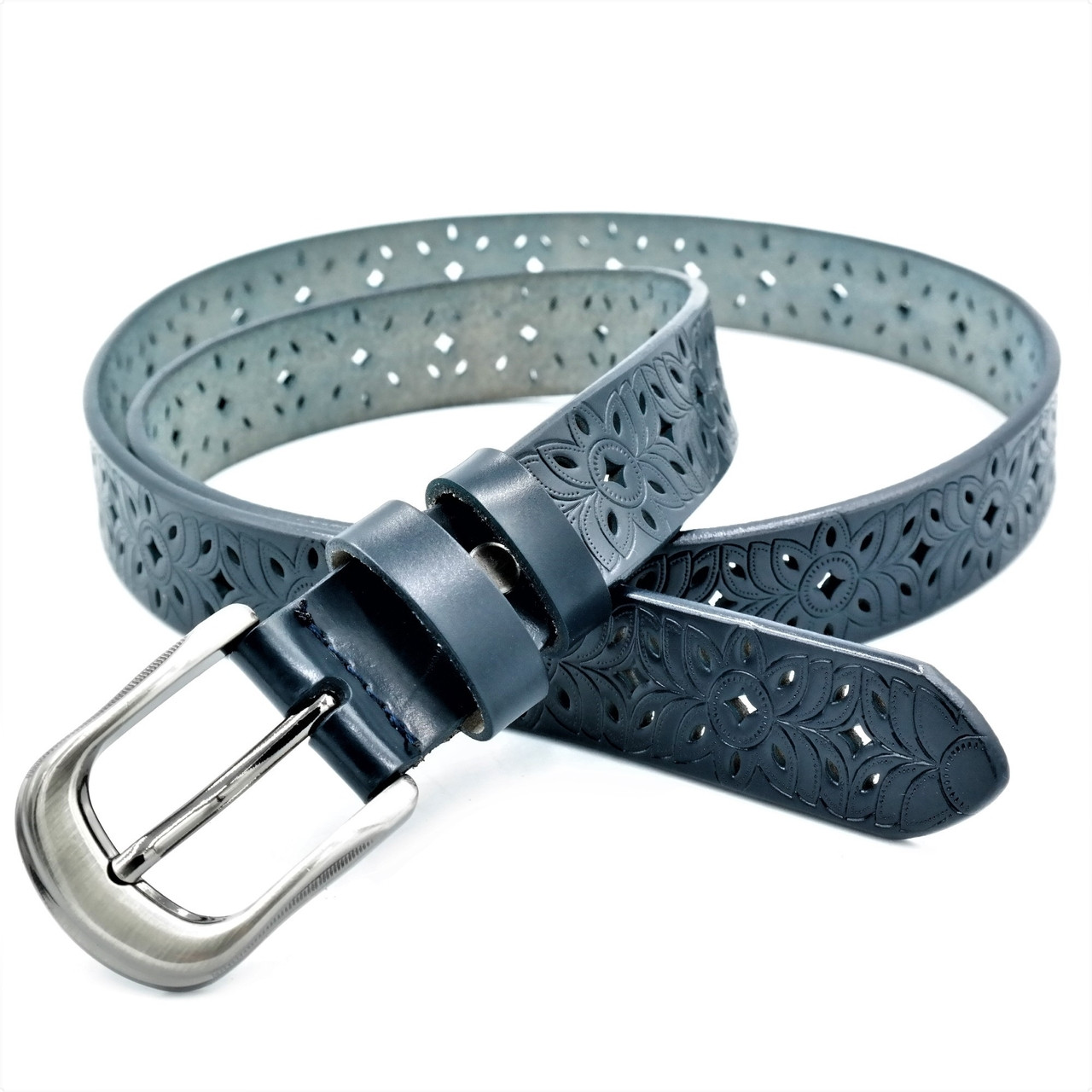 

Женский кожаный ремень Weatro пояс тёмно-синий 110-115 см