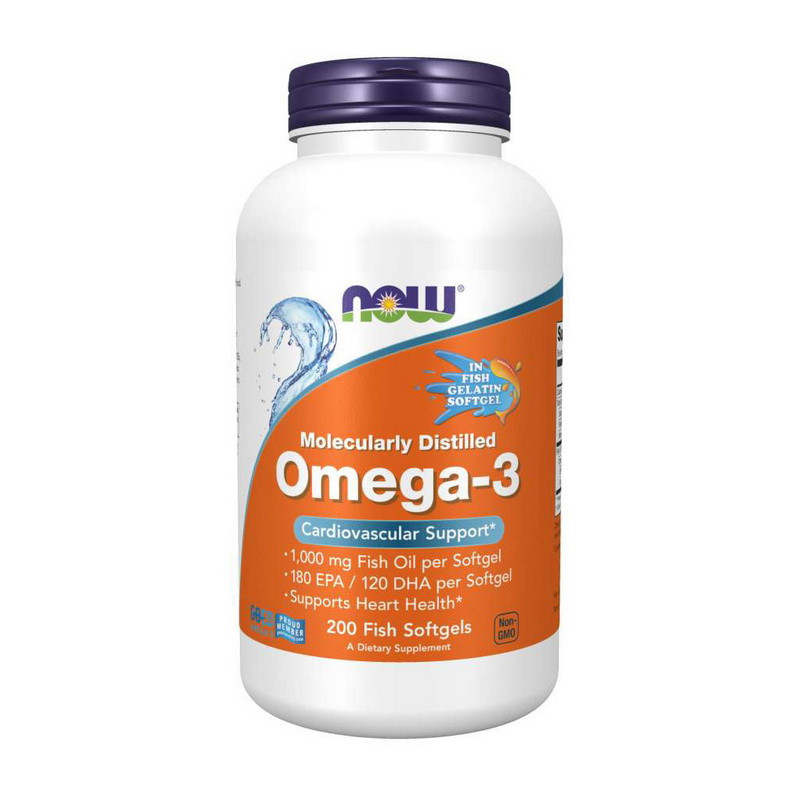 

Омега 3 рыбий жир Now Foods Omega-3 Molecularly Distilled ж ирные кислоты (200 fish softgels)