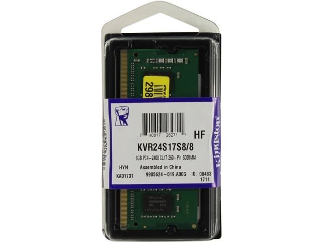 

Оперативная память Kingston SODIMM DDR4-2400 8192MB PC4-19200 (KVR24S17S8/8)