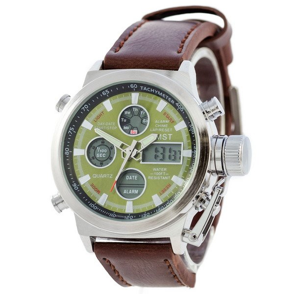 

Часы AMST Silver-Green Brown Wristband