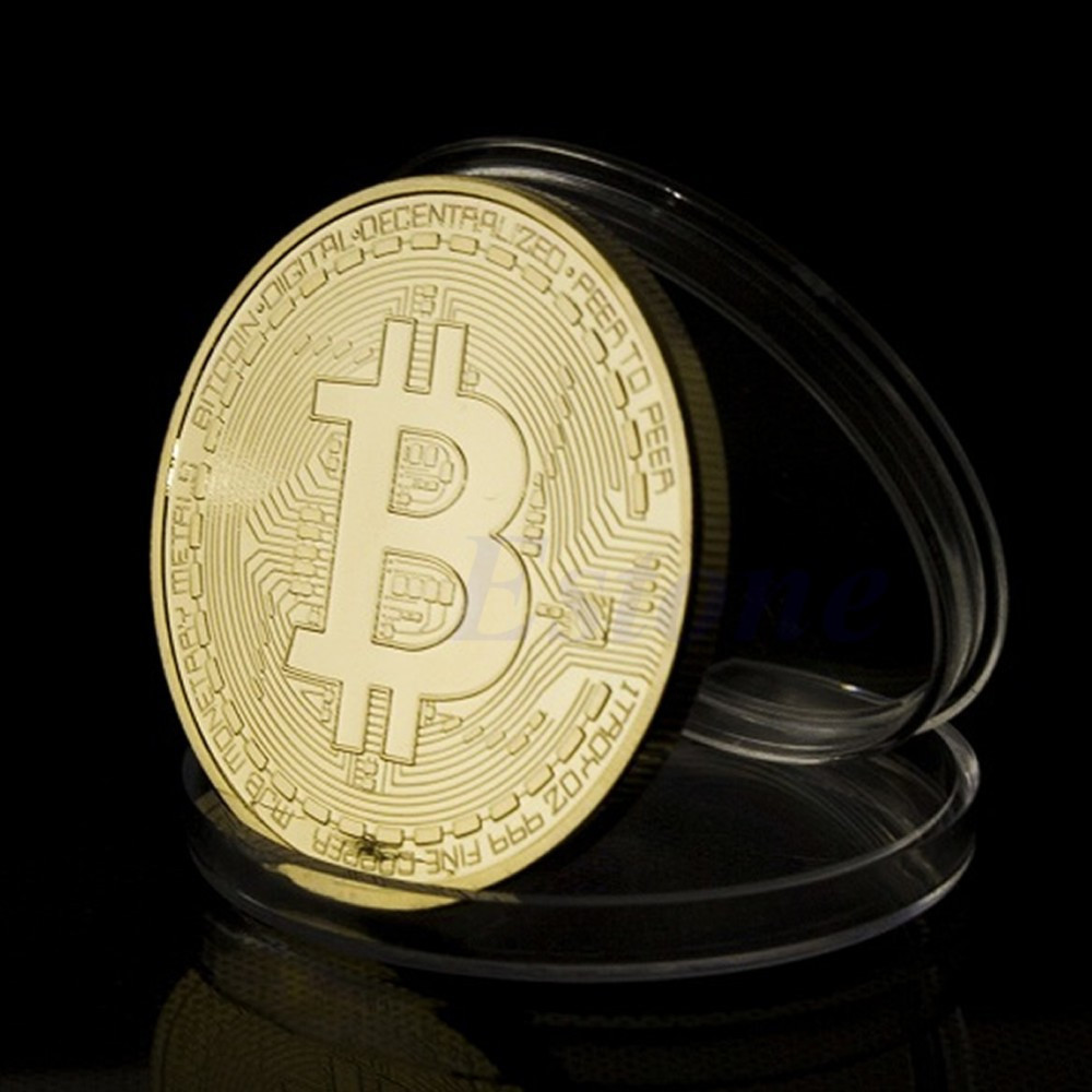 

Металлическая монета Bitcoin в пластиковой коробочке! Биткоин подарочный Faddare золотистый