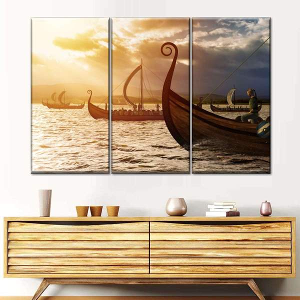 

Модульная картина из трех частей Флотилия викингов 78x48 см