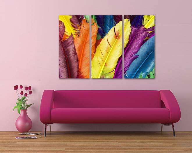 

Модульная картина из трех частей Разноцветные перья 78x48 см