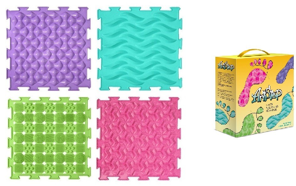 

Коврик Артстеп "Микс 4", 4 элементов, яркий Ортопедический массажный коврик, Пазлы Artstep детские, развивающий модульный коврик
