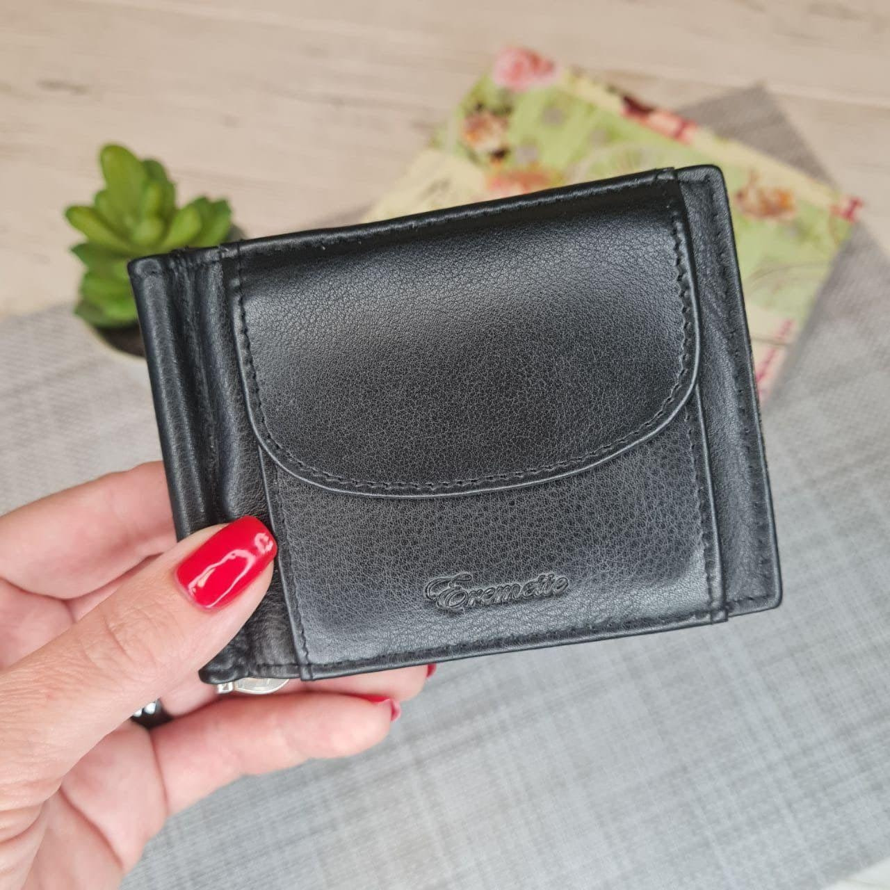 

Мужское портмоне-зажим Eremette кожаное черное (226 black)