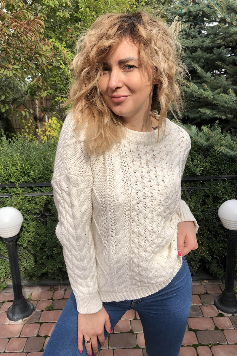 

Вязаный джемпер с красивыми узорами LUREX - молочный цвет, S/M ( 1010984709)