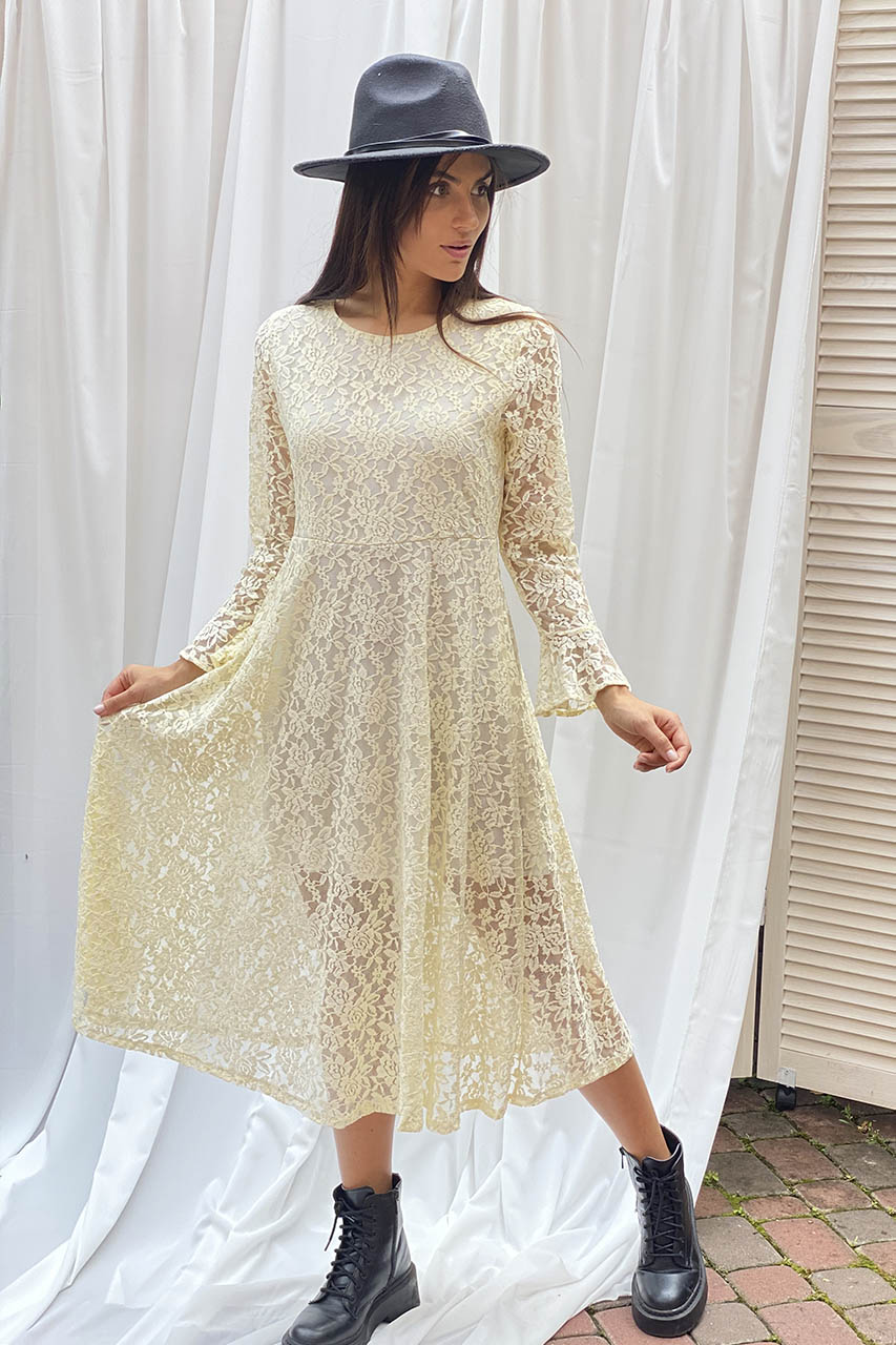 

Изысканное ажурное платье миди LUREX - молочный цвет, L ( 1012794707)