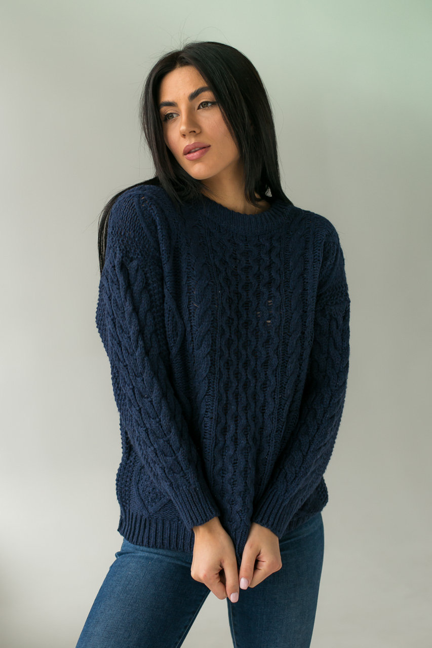 

Вязаный джемпер с красивыми узорами LUREX - темно-синий цвет, S/M ( 1010980209)